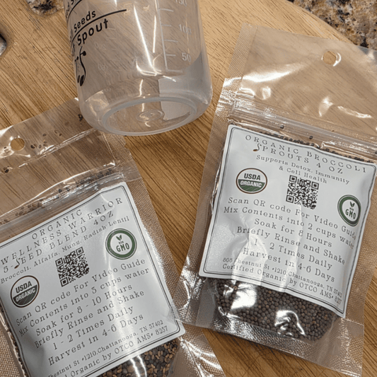 Organic 4 Bag Sampler Pack (Broccoli + Alfalfa + Fenugreek + 5 Seed Mix) - 4oz each